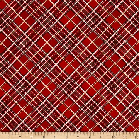 Timeless Treasures Red Holiday Metallic Bias Plaid Fabric by 